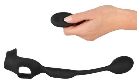 Черное виброкольцо с анальной пробкой Cock Ring with RC Butt Plug